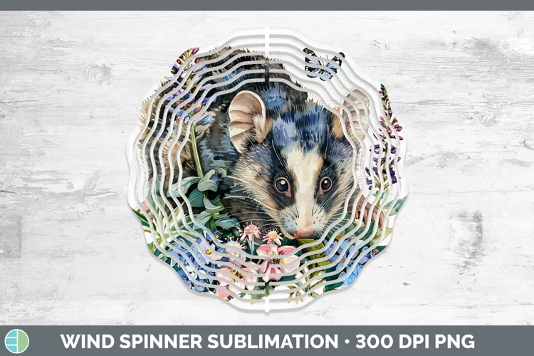 Watercolor Opossum Wind Spinner Sublimation Spinner Designs