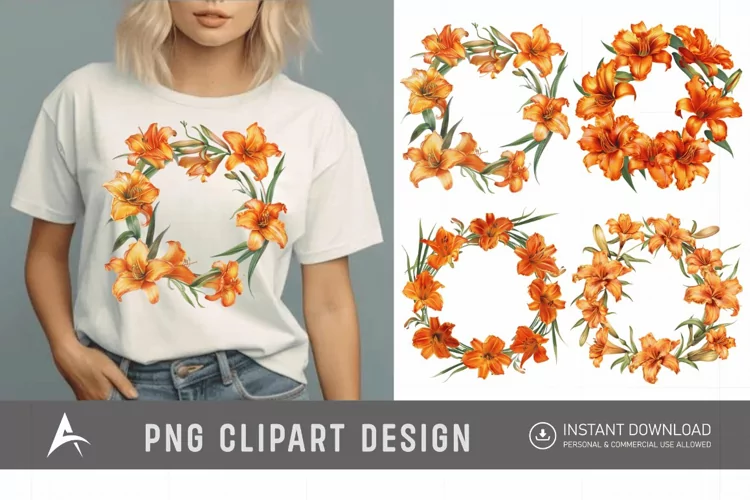 Watercolor Orange Daylily Wreaths Clipart