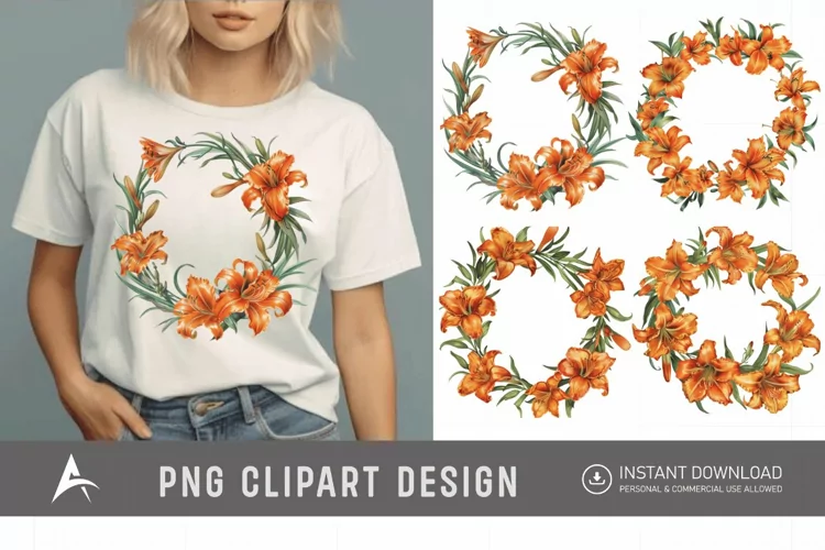 Watercolor Orange Daylily Wreaths Clipart