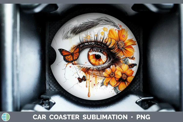 Watercolor Orange Eye Car Coaster Sublimation Coaster Design