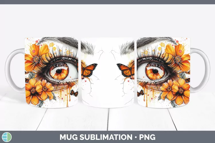 Watercolor Orange Eye Mug Wrap Sublimation Coffee Cup Design