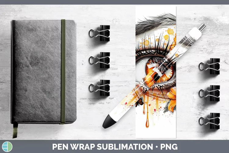 Watercolor Orange Eye Pen Wrap Sublimation Epoxy Pen Designs