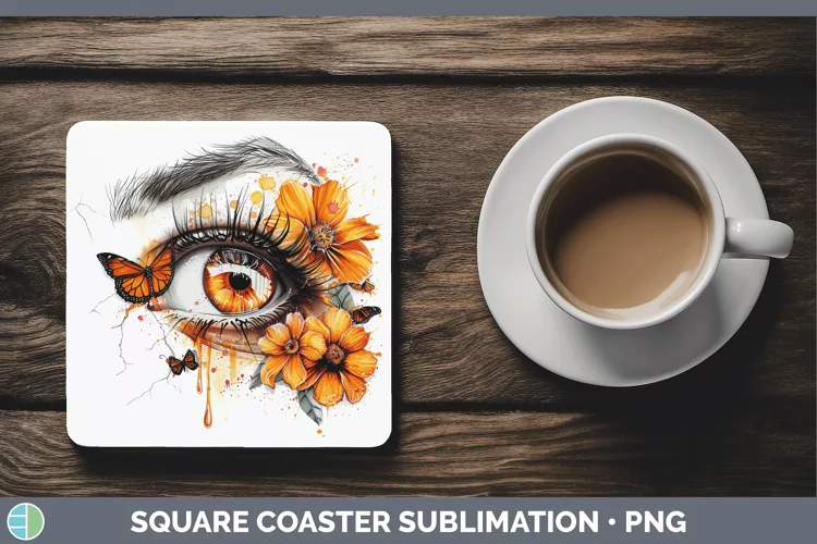 Watercolor Orange Eye Square Coaster Sublimation Coaster Des
