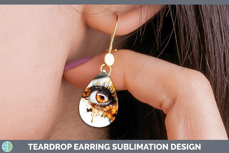 Watercolor Orange Eye Teardrop Earrings Sublimation Earrings