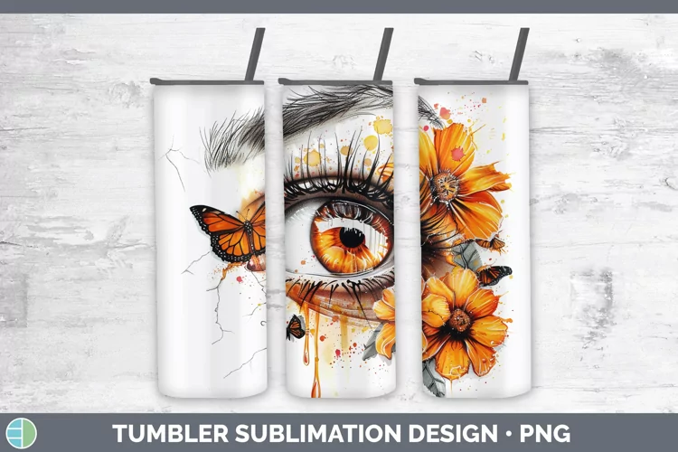 Watercolor Orange Eye Tumbler Sublimation 20 oz Skinny Tumbl