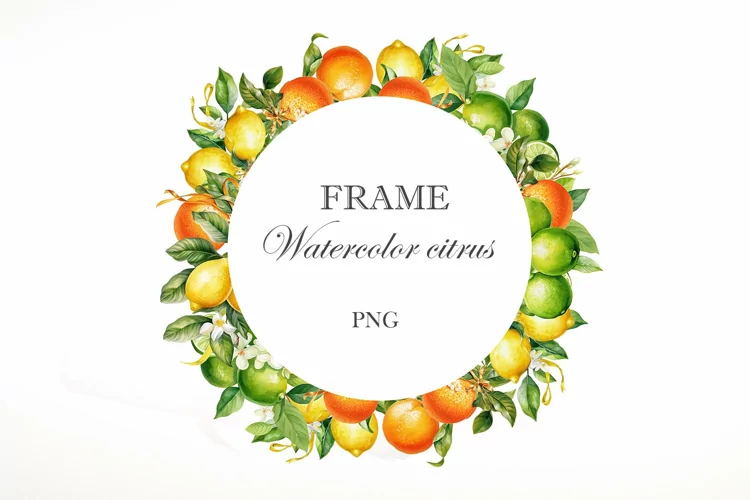 Watercolor citrus frame. Watercolor border