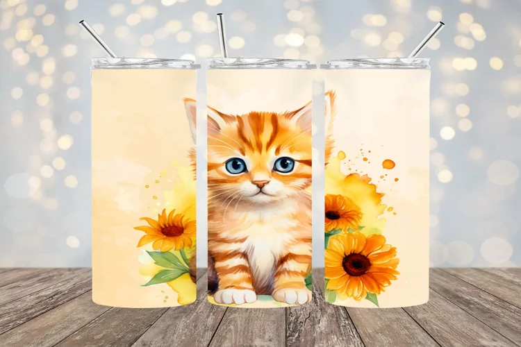 Orange Kitten and Flowers- 20oz Sublimation - PNG Design