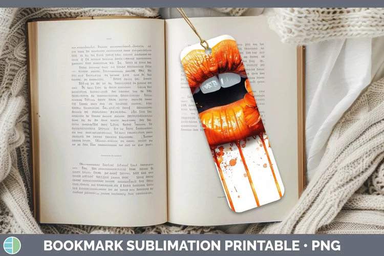 Watercolor Orange Lips Bookmark Sublimation Printable Design