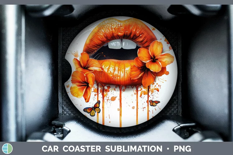 Watercolor Orange Lips Car Coaster Sublimation Coaster Desig