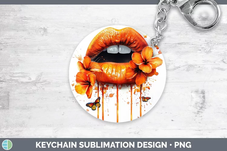 Watercolor Orange Lips Keychain Sublimation Keyring Designs