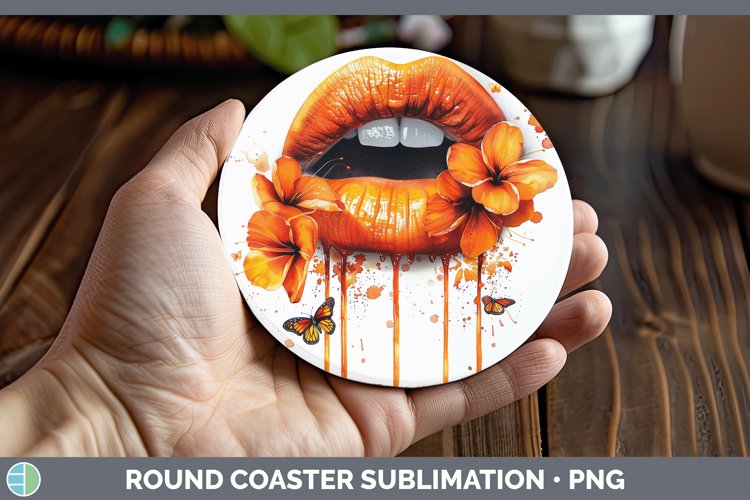 Watercolor Orange Lips Round Coaster Sublimation Coaster Des