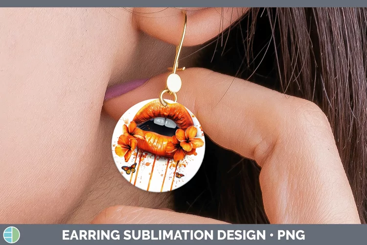 Watercolor Orange Lips Round Earrings Sublimation Earrings D