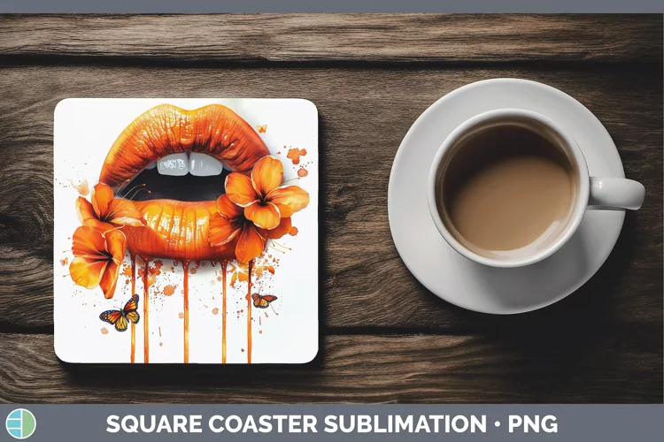 Watercolor Orange Lips Square Coaster Sublimation Coaster De