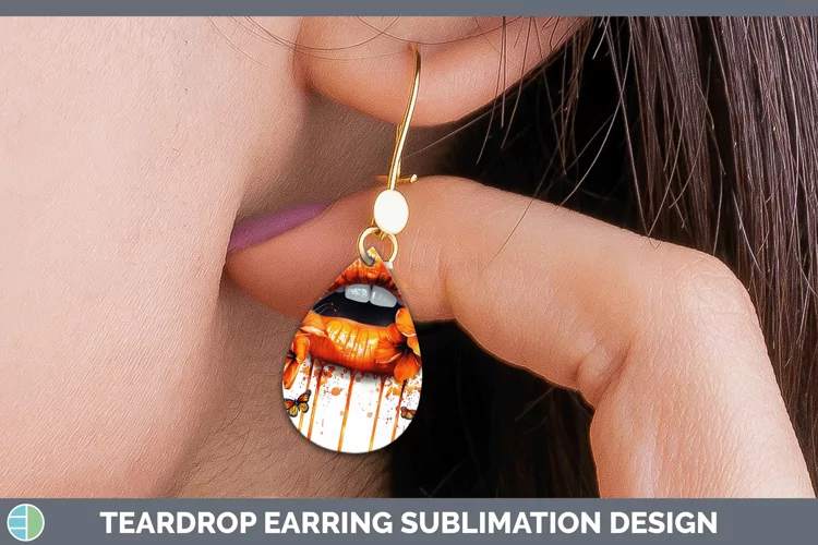 Watercolor Orange Lips Teardrop Earrings Sublimation Earring