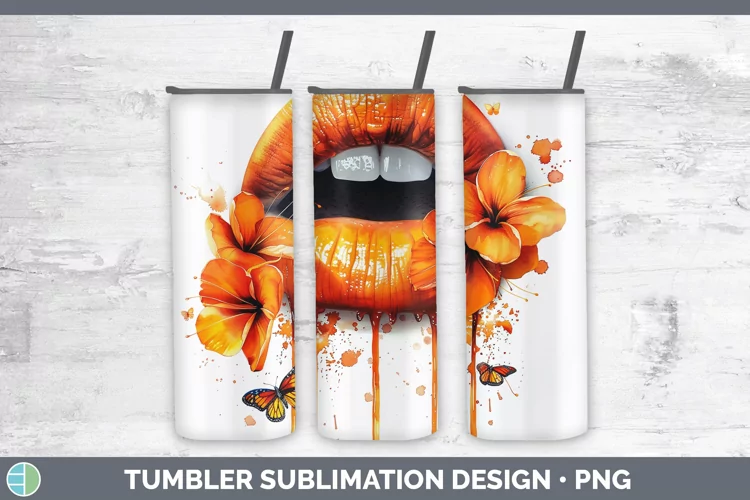 Watercolor Orange Lips Tumbler Sublimation 20 oz Skinny Tumb