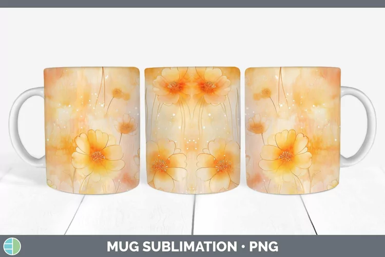 Watercolor Orange Mug Wrap Sublimation Coffee Cup Designs