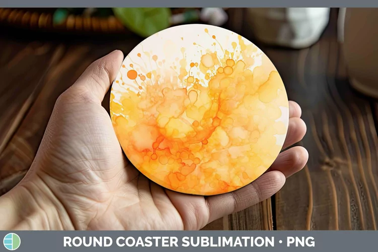 Watercolor Orange Round Coaster Sublimation Coaster Designs