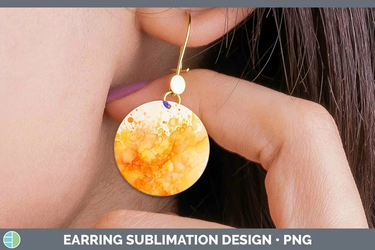 Watercolor Orange Round Earrings Sublimation Earrings Design