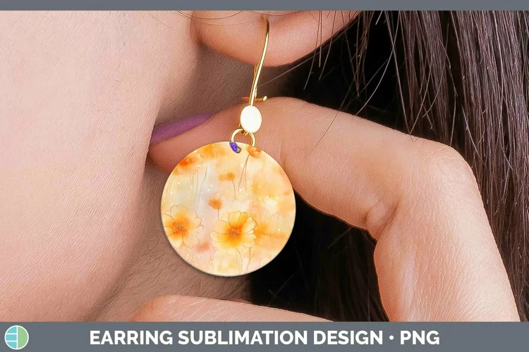 Watercolor Orange Round Earrings Sublimation Earrings Design