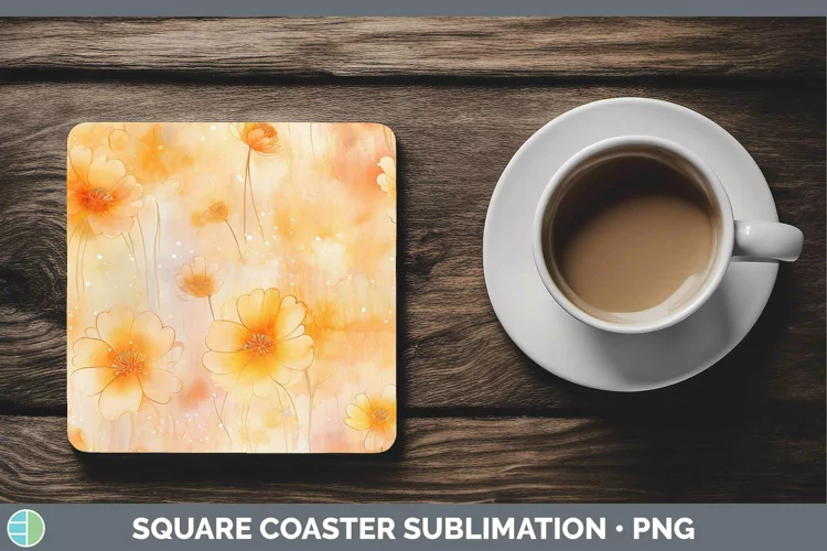 Watercolor Orange Square Coaster Sublimation Coaster Designs