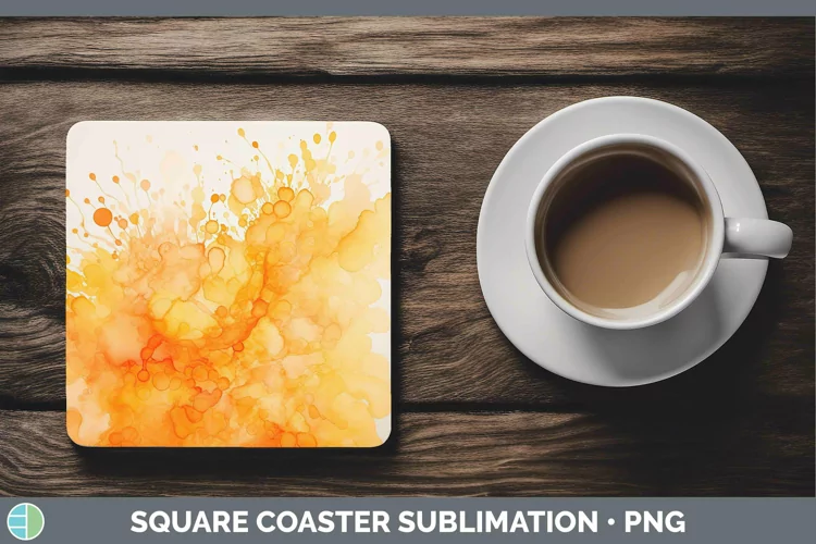 Watercolor Orange Square Coaster Sublimation Coaster Designs