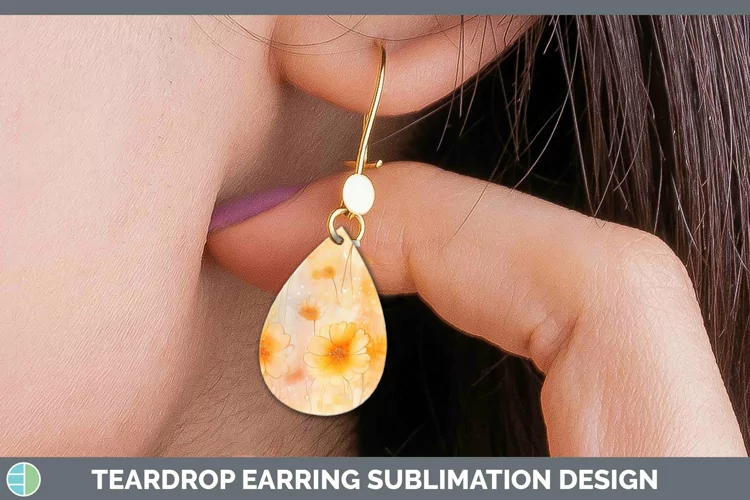 Watercolor Orange Teardrop Earrings Sublimation Earrings Des