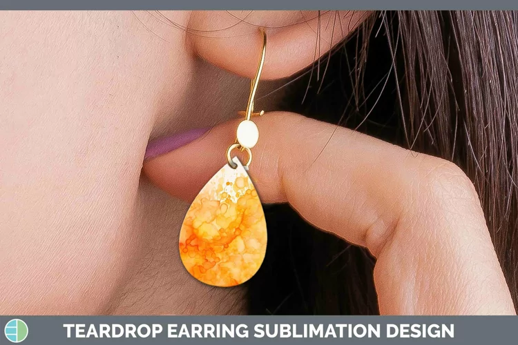 Watercolor Orange Teardrop Earrings Sublimation Earrings Des