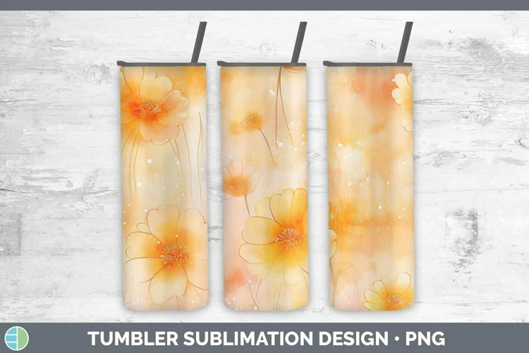 Watercolor Orange Tumbler Sublimation 20 oz Skinny Tumbler D
