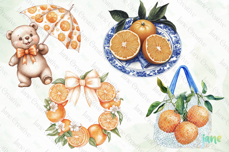 Watercolor Oranges Clipart Sublimation