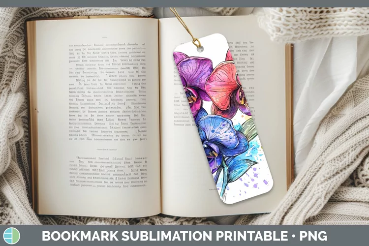 Watercolor Orchid Bookmark Sublimation Printable Designs