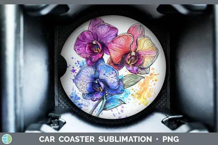 Watercolor Orchid Car Coaster Sublimation Designs