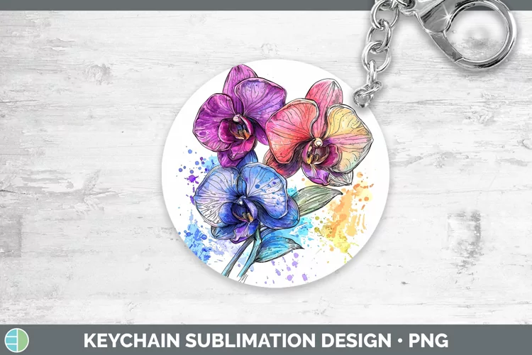 Watercolor Orchid Keychain Sublimation Keyring Designs