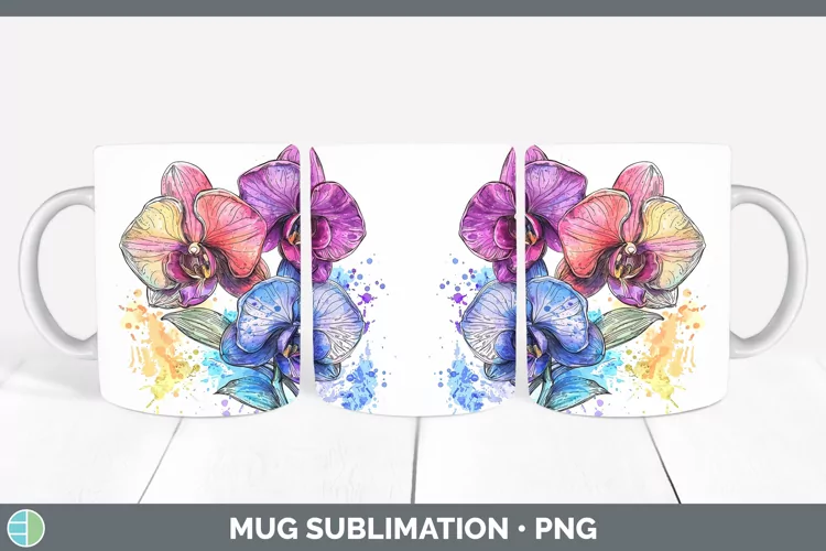 Watercolor Orchid Mug Wrap Sublimation Coffee Cup Designs