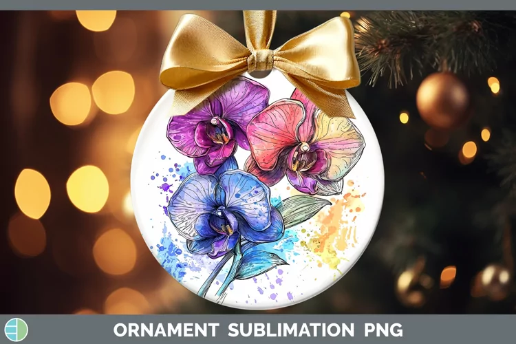 Watercolor Orchid Ornament Sublimation Bauble Designs