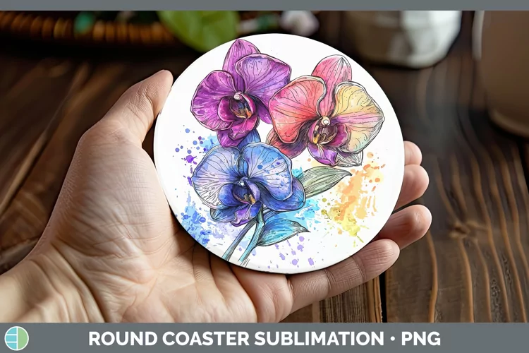 Watercolor Orchid Round Coaster Sublimation Coaster Designs