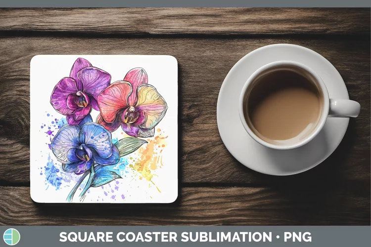 Watercolor Orchid Square Coaster Sublimation Coaster Designs