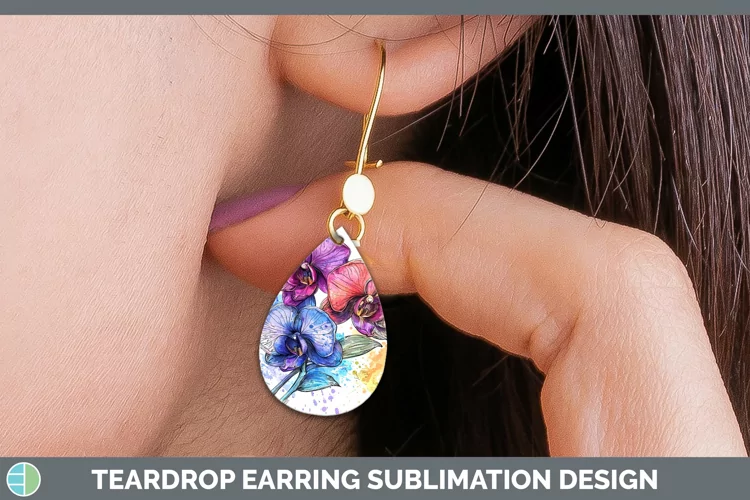 Watercolor Orchid Teardrop Earrings Sublimation Earrings Des