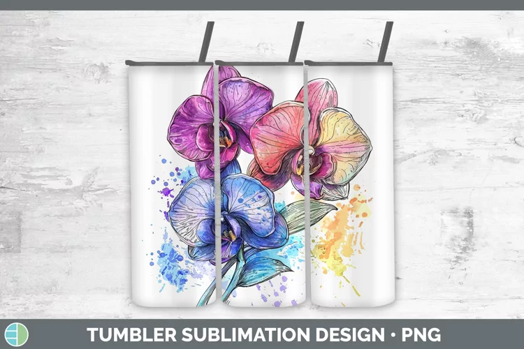 Watercolor Orchid Tumbler Sublimation 20 oz Skinny Tumbler D