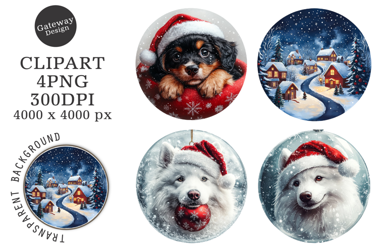 Watercolor Ornament Dog Sublimation Clipart