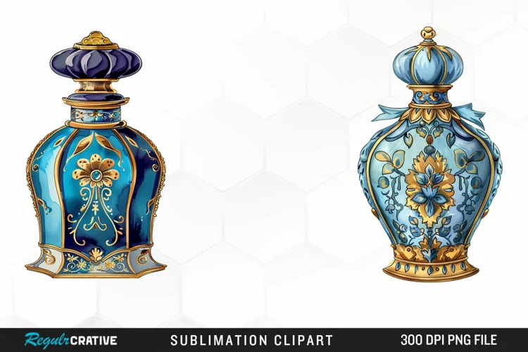 Watercolor Ornate Perfume Bottle Clipart