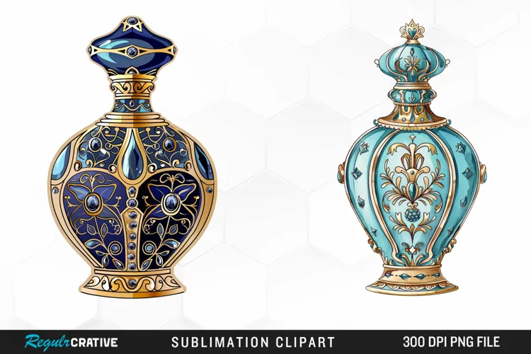 Watercolor Ornate Perfume Bottle Clipart