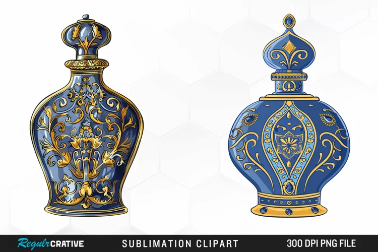 Watercolor Ornate Perfume Bottle Clipart