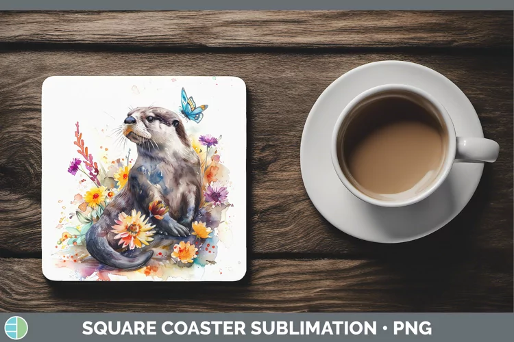 Watercolor Otter Square Coaster Sublimation Coaster Designs