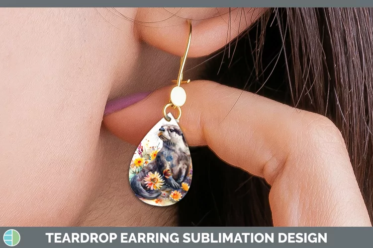 Watercolor Otter Teardrop Earrings Sublimation Earrings Desi