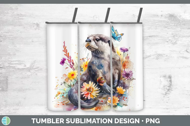 Watercolor Otter Tumbler Sublimation 20 oz Skinny Tumbler De