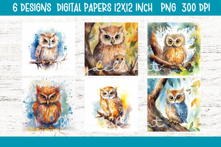Watercolor Owl Paper Background |Digita Paper PNG