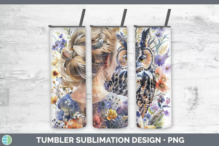 Watercolor Owl Blonde Female Tumbler Sublimation 20 oz Skinn