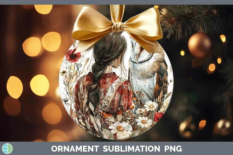 Watercolor Owl Brunette Female Ornament Sublimation Bauble D