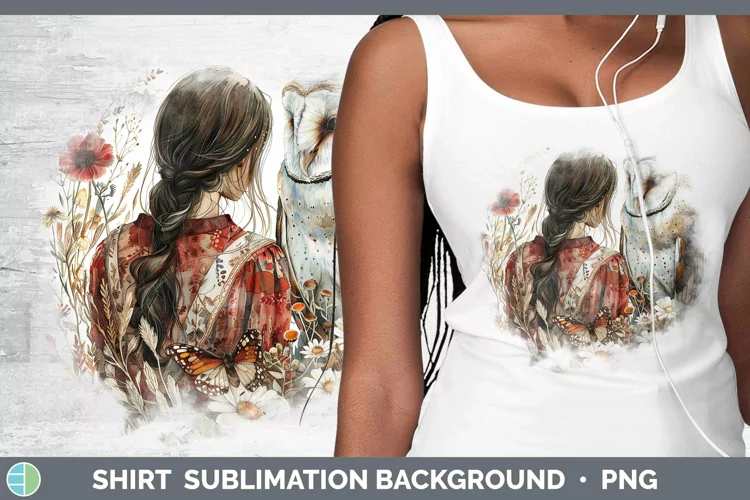 Watercolor Owl Brunette Female Shirt Sublimation Sublimation