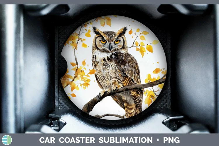 Watercolor Owl Car Coaster Sublimation Designs